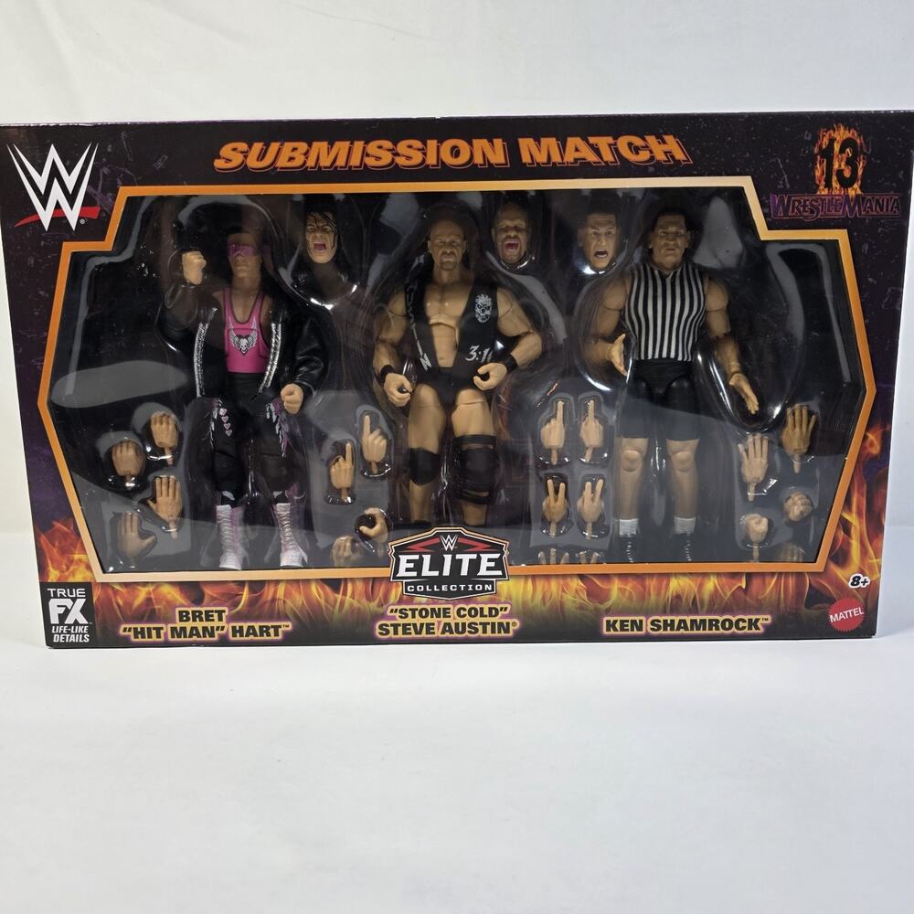WWE Wrestlemania 13 Submission Match 3-Pack Action Figures Hart Austin Shamrock